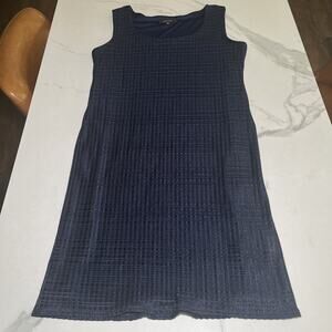 R&M Richards Navy Blue Dress Womens 12 Sleeveless Sheath Lined Textured Stretch